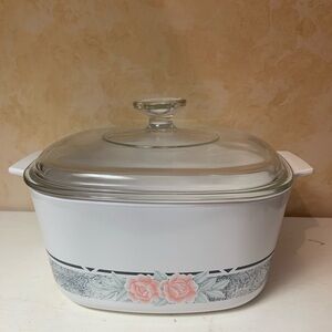 CorningWare Vintage Silk & Roses Covered Casserole & Lid 3 Liter